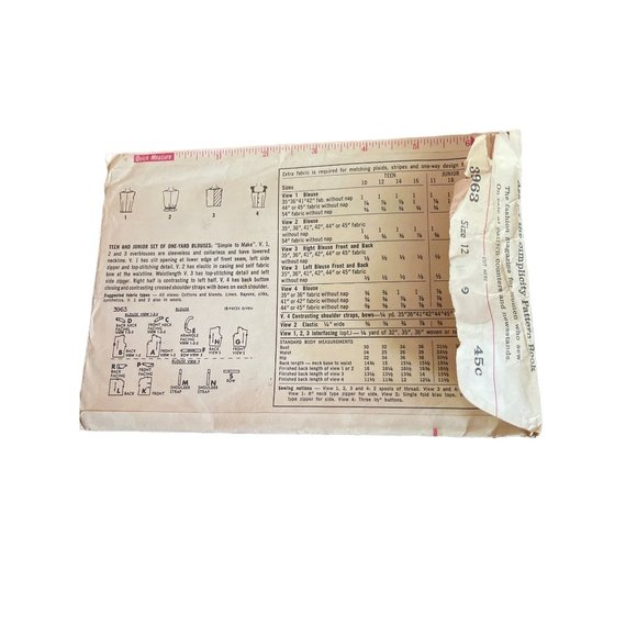 Simplicity 3963 Vintage 60s Blouse Pattern Teen size 12 - Picture 2 of 3